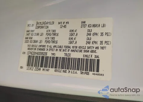 2006 Dodge Dakota St z USA, uszkodzony, nr VIN 1D7HE22K46S595226